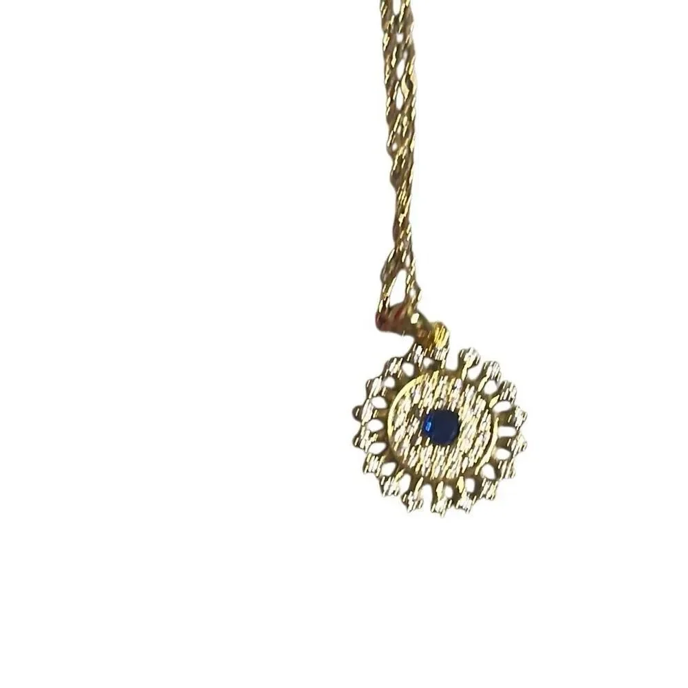 Evil Eye Gold Blue Bling Sunburst Adjustable Fashion‎ Necklace NEW